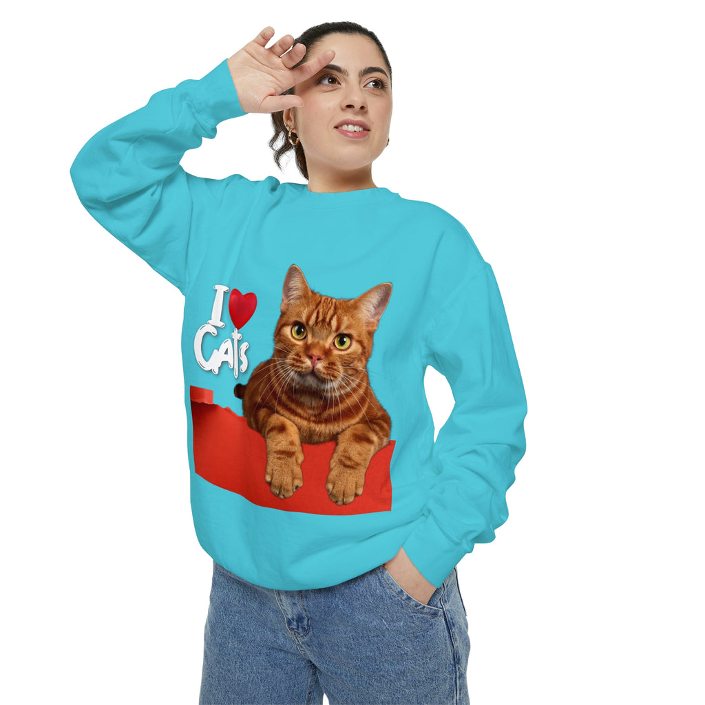 I love Cats POD Cat Unisex Garment-Dyed Sweatshirt