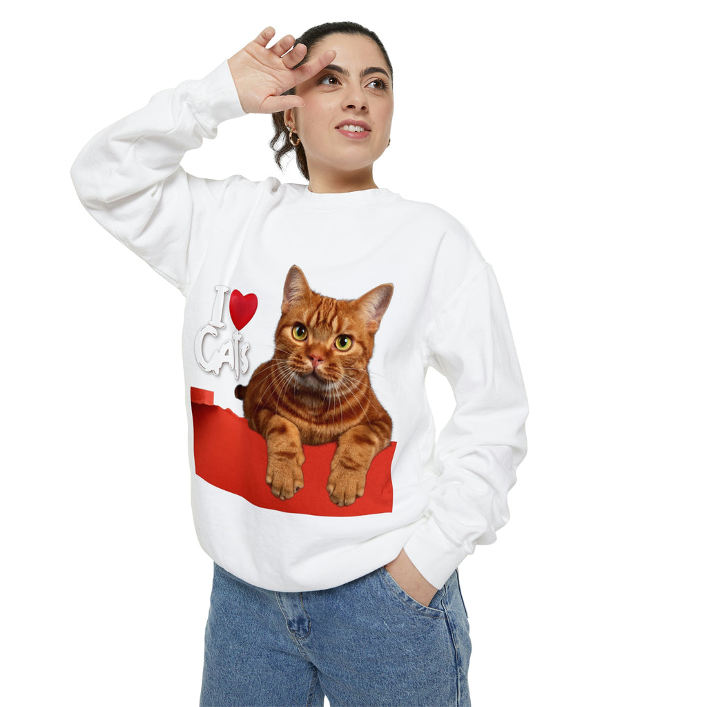 I love Cats POD Cat Unisex Garment-Dyed Sweatshirt