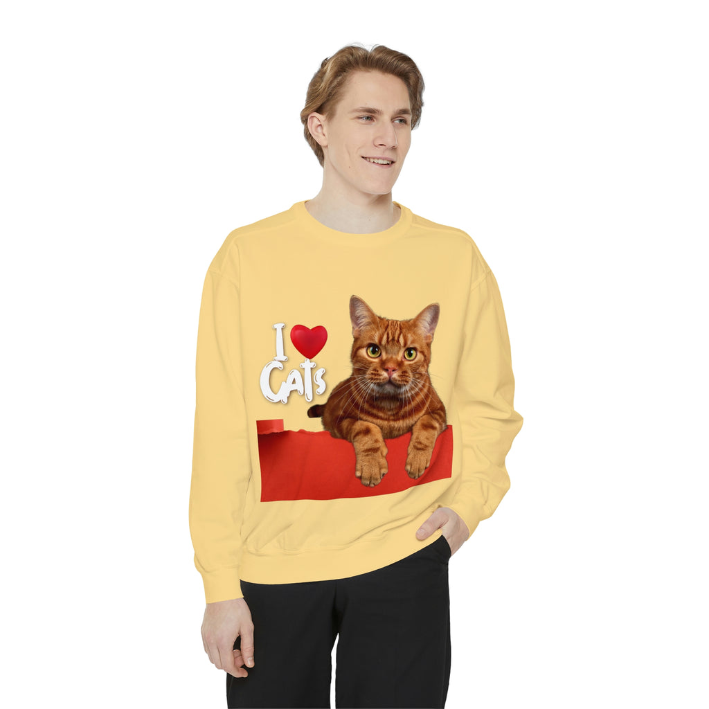 I love Cats POD Cat Unisex Garment-Dyed Sweatshirt