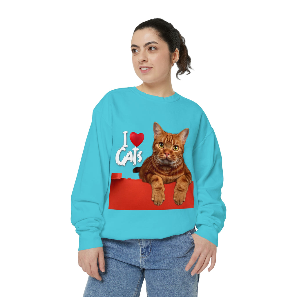 I love Cats POD Cat Unisex Garment-Dyed Sweatshirt