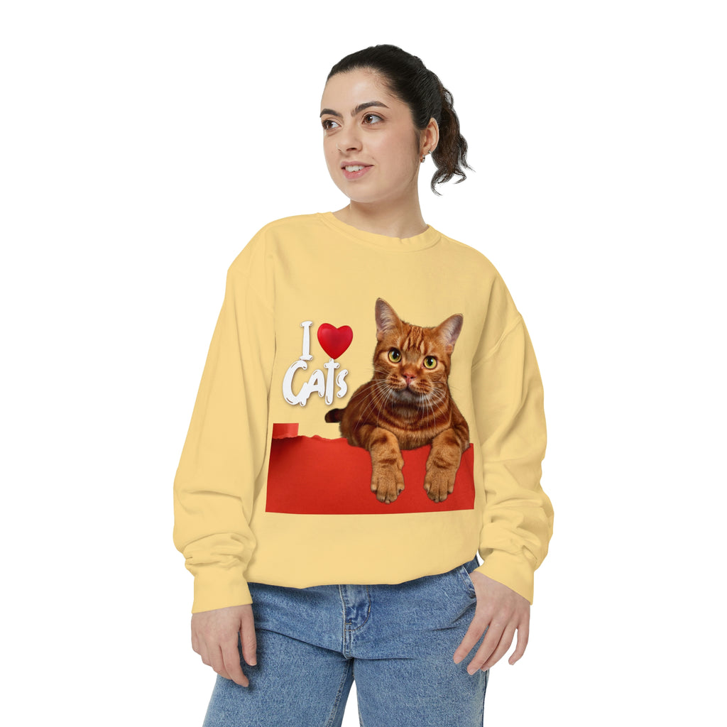 I love Cats POD Cat Unisex Garment-Dyed Sweatshirt