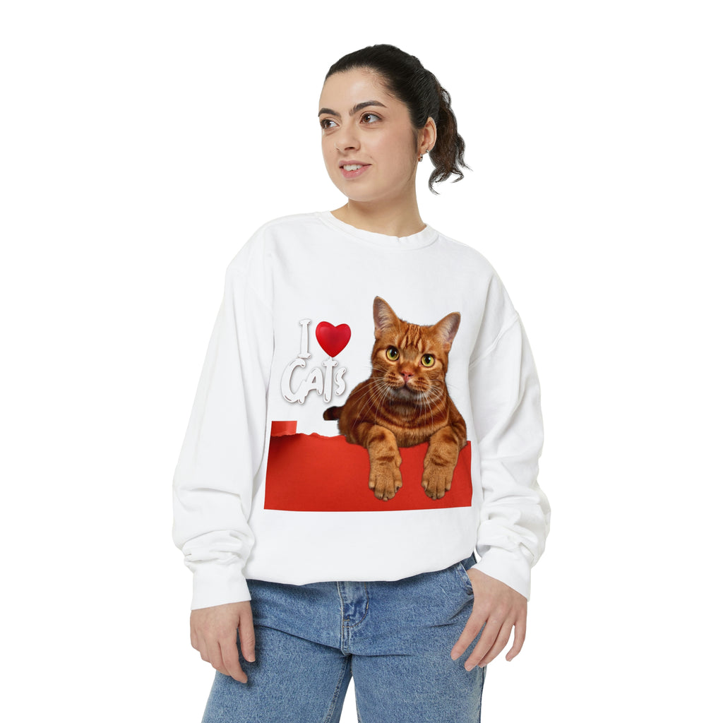 I love Cats POD Cat Unisex Garment-Dyed Sweatshirt