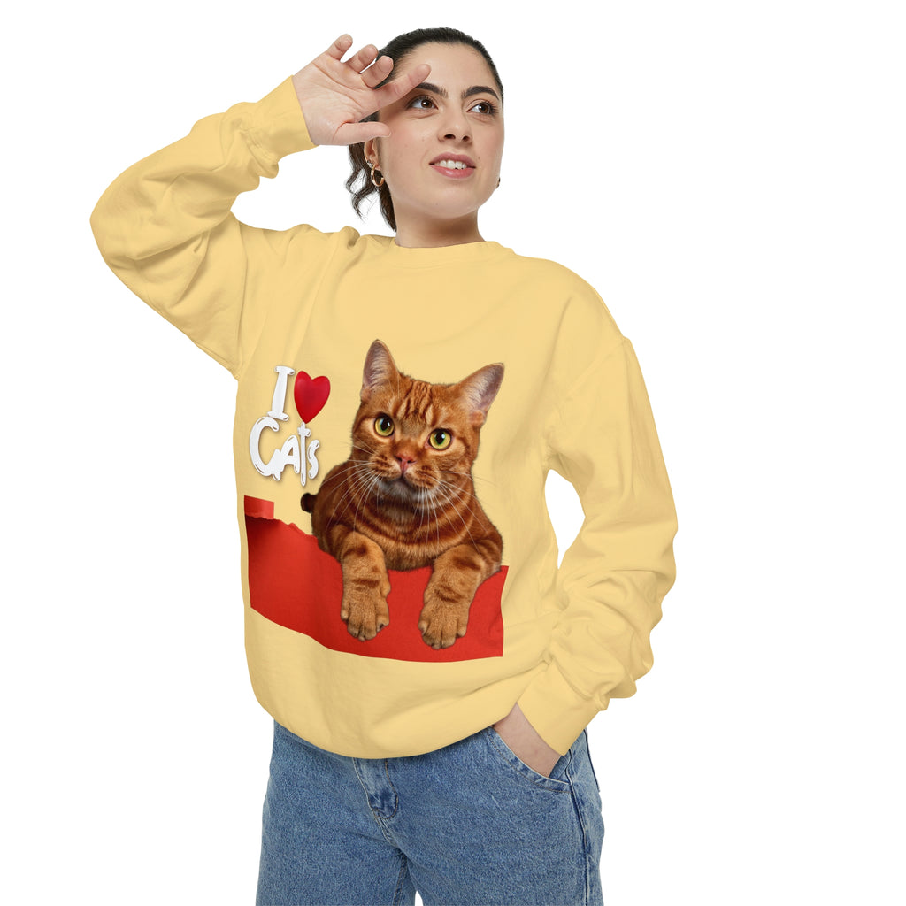 I love Cats POD Cat Unisex Garment-Dyed Sweatshirt