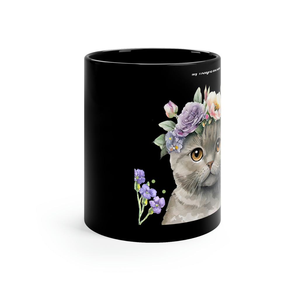 Meow Cat POD 11oz Black Mug