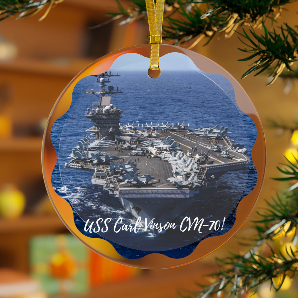 USS Carl Vinson CVN-70 POD Navy Ship  Glass Ornament