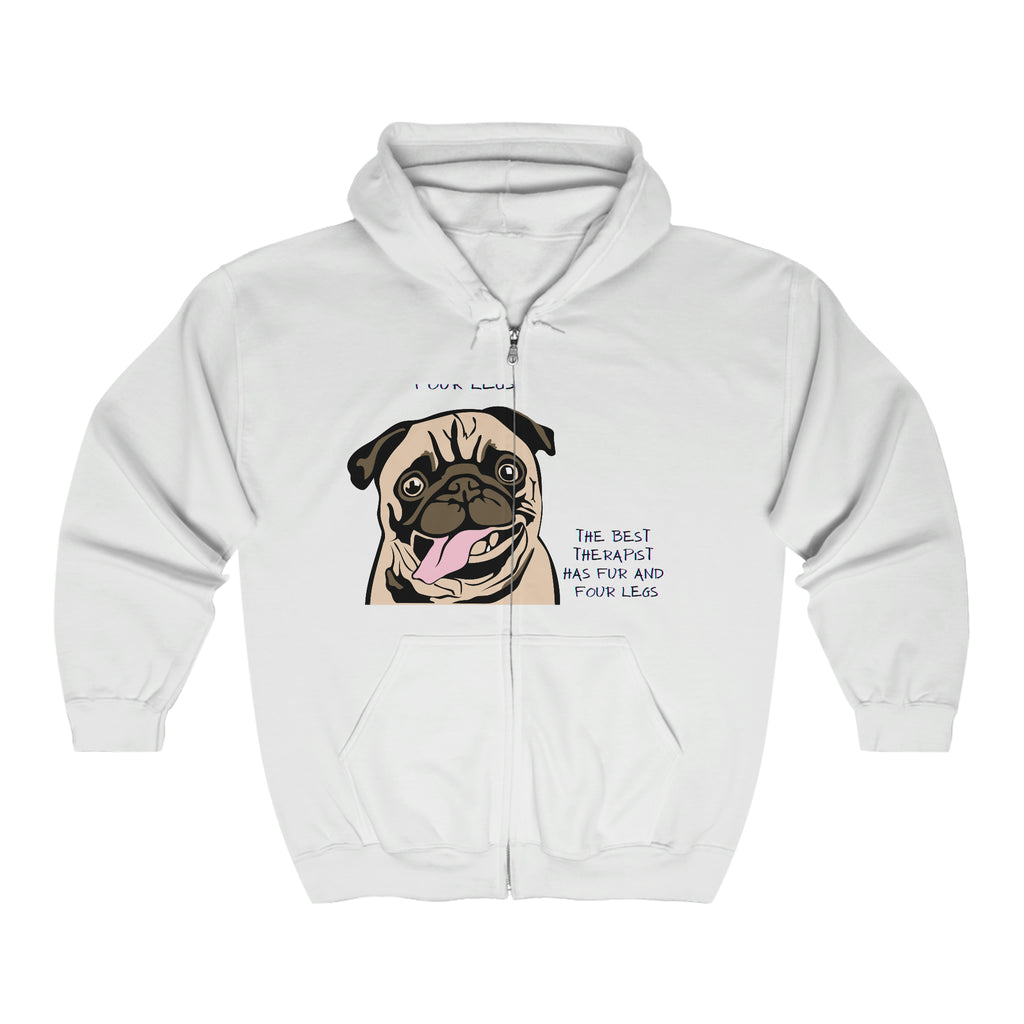 Pug Therapist Dog POD Unisex Heavy Blend™ Full Zip Hooded Sweatshirt