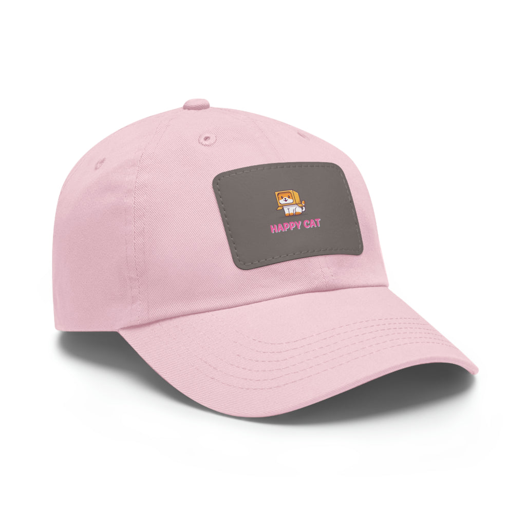 Happy Cat POD Dad Hat with Leather Patch (Rectangle)