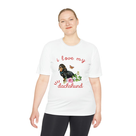 I love my Dachshund Dog POD Unisex Moisture Wicking Tee