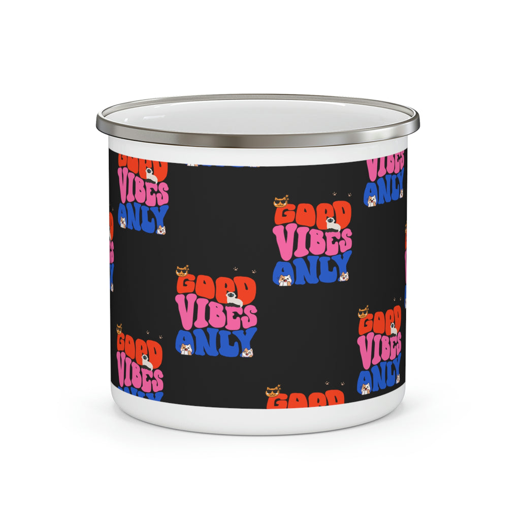 Good Vibes Only Cat POD Enamel Camping Mug