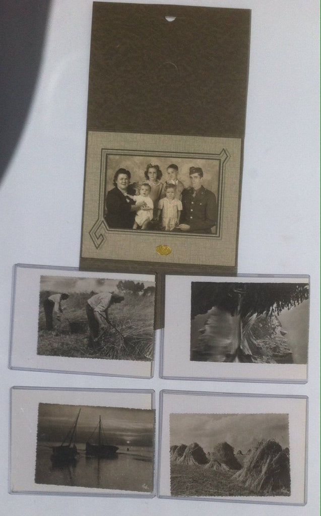 Lot of 5 Vintage Black and White Photographs, Christmas Family Postcard, Quality Made, Old Time Photos, Harvesting, Photography History