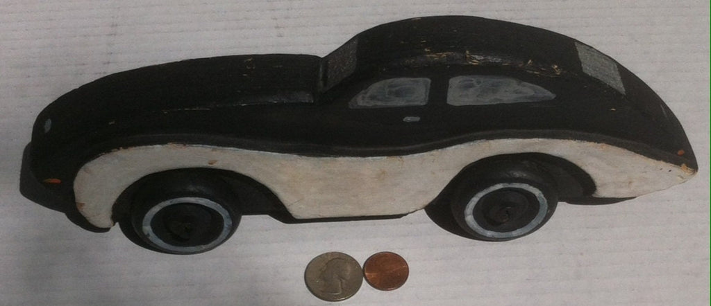 Vintage Wooden Sports Car, Hand Made Wood Car, Hand Painted, Hand Crafted, Kids Toy Car, Shelf Display, Wood Wheels, Really Rolls, 11 inches