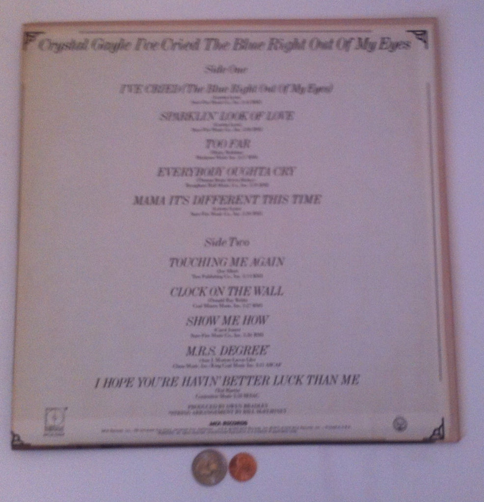 Vintage 1978 Country Music Album, Crystal Gayle, I've Cried The Blue Right Out Of My Eyes, Too Far, Everybody Oughta Cry, Vintage Music