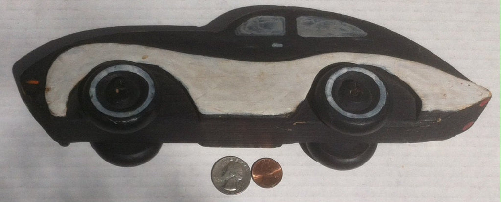 Vintage Wooden Sports Car, Hand Made Wood Car, Hand Painted, Hand Crafted, Kids Toy Car, Shelf Display, Wood Wheels, Really Rolls, 11 inches