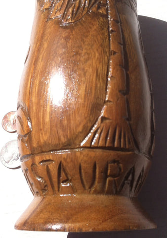 Vintage Wooden Glass Restaurant Mug, Cup, Wood Cup, 7 3/4 inches tall, Sam's Restaurant Group, Quality Hard Wood, Vintage Advertisement Cup