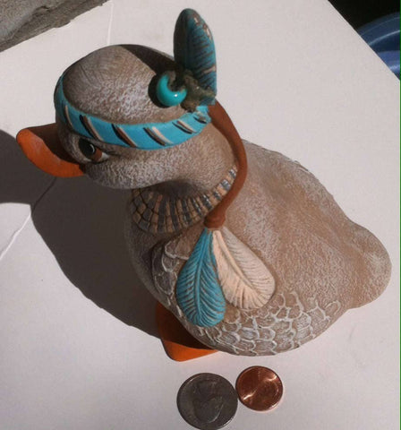 Vintage Indian Art Duck, Bird, Mallard, Indian Duck, Native American Indian Art, Ceramic Duck Indian, Feather Headband, Indian Art Theme