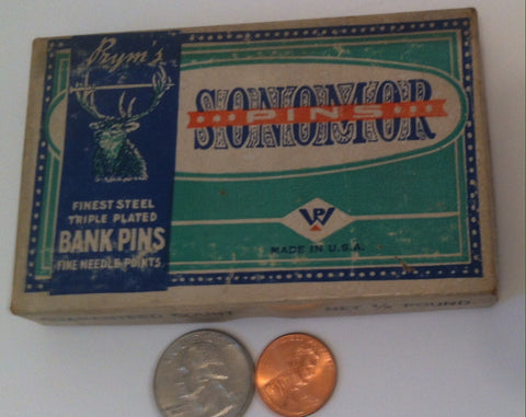 Vintage Original Box, Sonomor Pins, Finest Steel Triple Plated Bank Pins Boxs, only a few pins left, But the Box is Neat, Made in USA