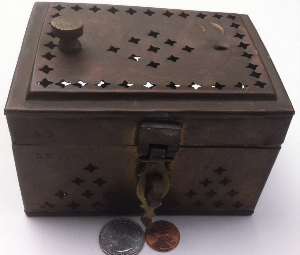 Vintage Brass Box, Patina or Shine it back up, 5 x 4 x 3 1/2 inches, Brass Metal Medieval Looking Box, Hand Made Brass Storage Box, Storage