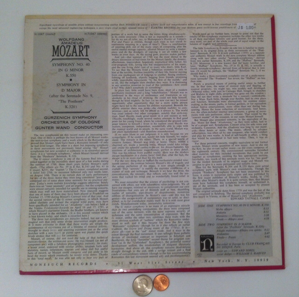 Vintage LP Album Wolfgang Amadeus Mozart Symphony No. 40, Symphony in D Major, No Scratches, Like New Really, Mozart Music Album, Classical