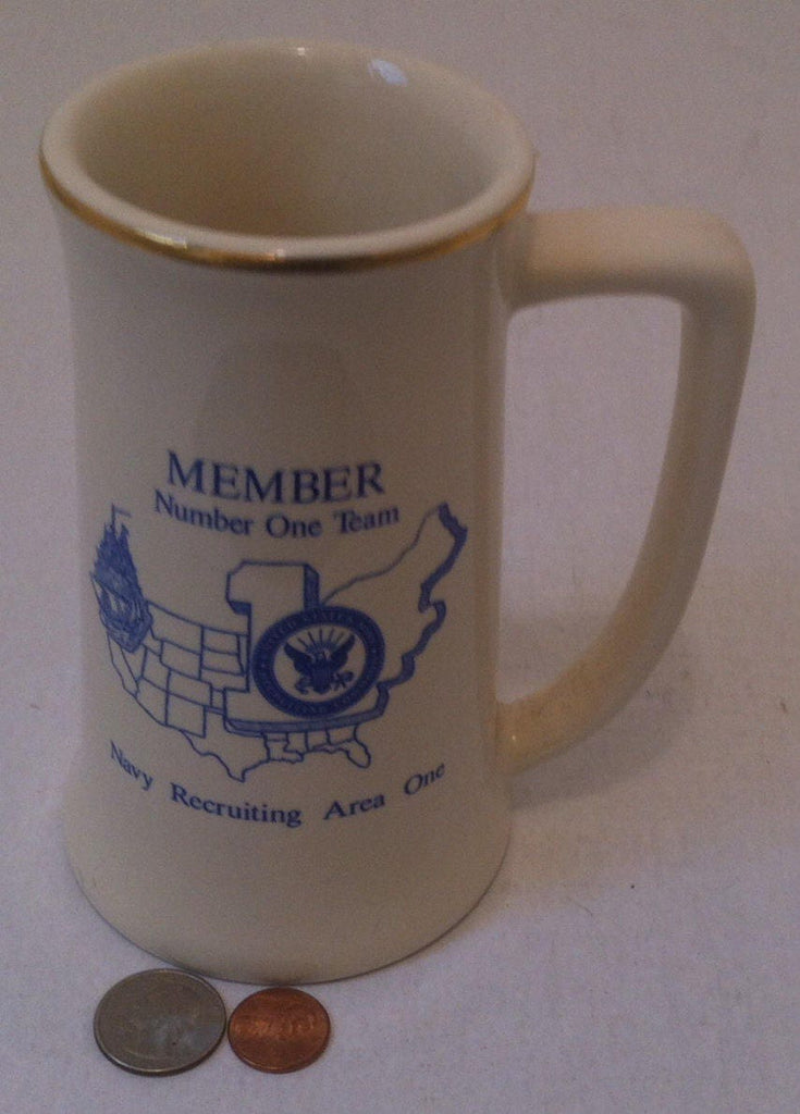 Vintage United States Navy Mug, Navy Recruiting Area One, Mug, Cup, Stein, Command Cup, Member Number One Team, Military Navy Cup, Mug