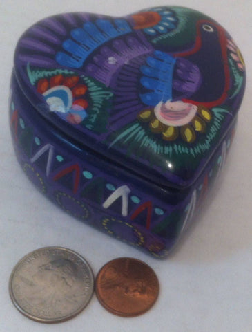 Vintage Small Heart Shaped Ceramic Box, Blue and Red Clay Box, Jewelry Holder, Ring Holder, Quality Small Ceramic, Glass Heart Shaped Box