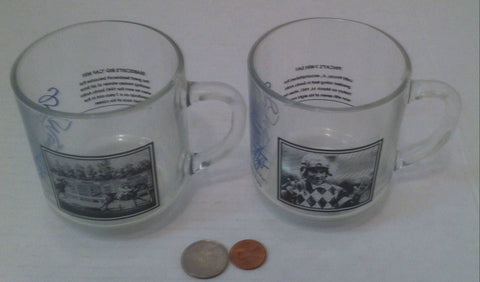 Vintage Set of 2 Different Horse Racing Glasses, Seabiscuts Big Cap Win and Pincays 7 Win Day, 2 Shelf Display Glasses, Vintage Horse Racing