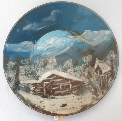 Vintage Metal Hand Painted Large Size Metal Pan, Wall Hanging Decor, 16 x 6 inches, Hand Made Old Vintage Art, Patina on It, Old Metal Pan
