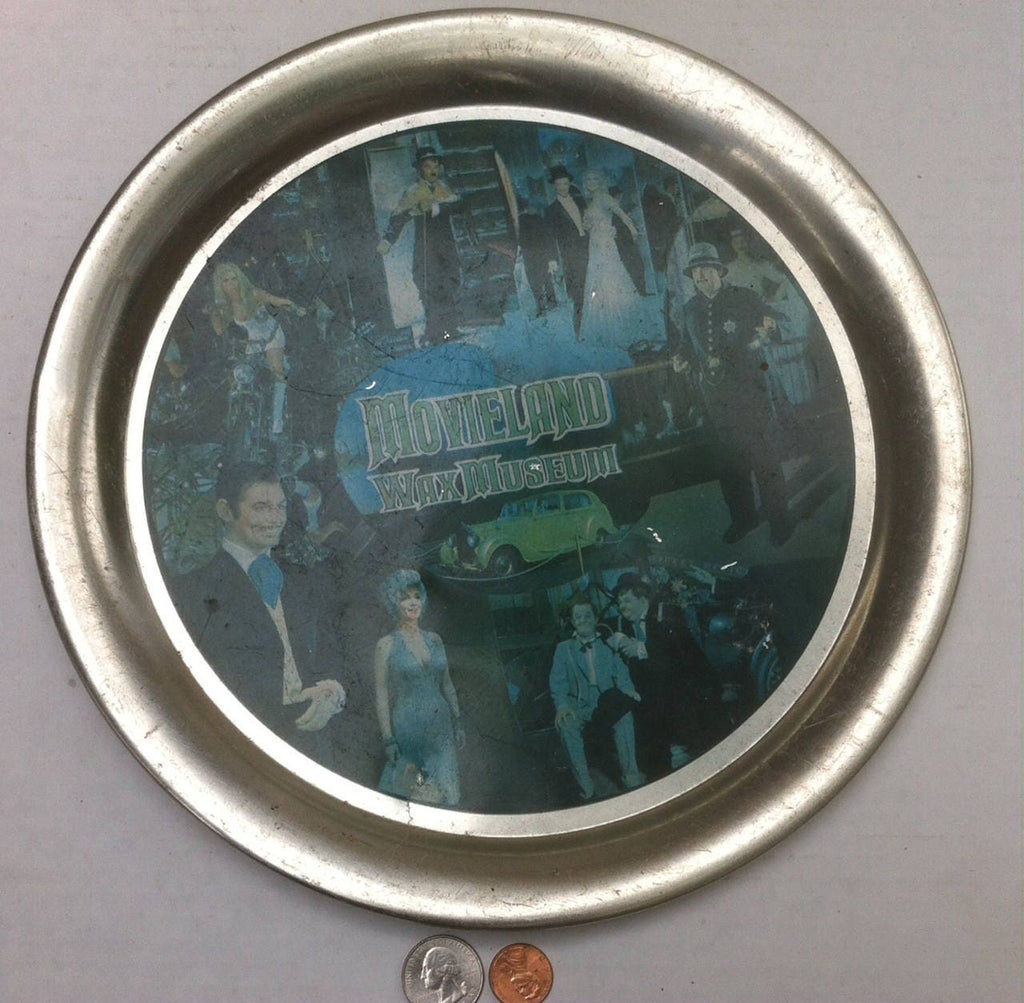 Vintage Metal Platter, Tray, Movieland Was Museum, 11" inches, Aluminum, Shelf Display, Hollywood Stars