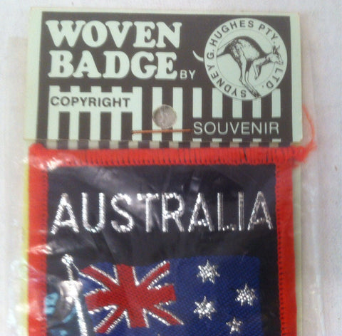 Vintage Australia Woven Badge, Made in Australia, Genune Woven Cloth Badge, 3 x 2 inches, Ready to Sew On, Patch, Australia Clothing Patch