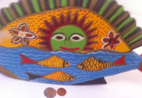 Vintage Wooden Large Size Fish, Colorful Fish, 16 x 7 1/2 inches, Home Decor, Home Decoration, Shelf Display, Aquarium Theme