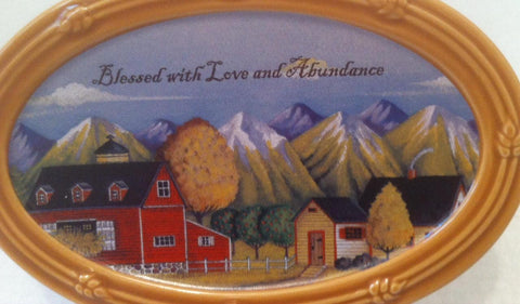 Vintage Ceramic Plate, Blessed with Love and Abundance, 4 x 6, Wall Hanging and Display Stand, Made in USA, Kitchen Decor, Home Decoration