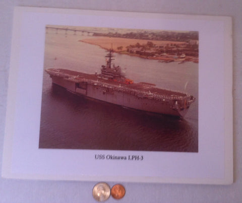 Vintage Photograph USS Okinawa LPH-3, United States Navy Amphibious Ship Photo, 12 x 9 inches, 1/4 inch Thick Padded Photo, Navy Ship
