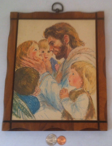 Vintage Wooden Wall Hanging Decor, Home Decoration, Religous Artwork, Nice Wall Hanging, God with Children, Kids, 11 x 9 inches, Quality Art