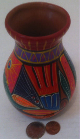 Vintage Orange and Blue Colorful Vase, Shelf Display, Home Decor, 5 1/2 x 3 1/2 inches, Home Shelf Display, Colorful Vase, Bright Vase