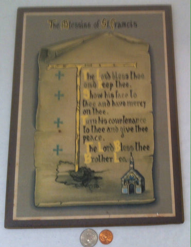 Vintage Wooden Wall Art, The Blessings of St. Francis Wall Decor, 13 x 9 1/2 inches, Very Old, Details on Back, Religious Art, Blessings