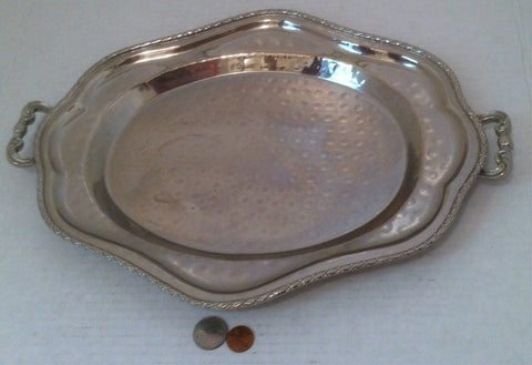 Vintage Heavy Duty Thick Sold Brass with Silver Overlay, Serving Tray, Platter, Shelf Display, Kitchen Decor, Heavy Duty Quality, 15" x 11"