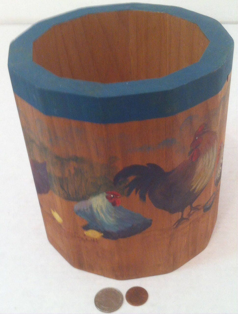 Vintage Wooden Round Box with Chickens All Around It, 12 Sided, 7 x 6 1/2, Heavy Duty Quality, Hand Painted Chickens, Country Decor, Display
