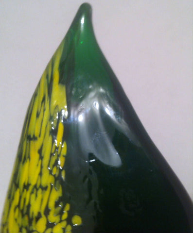 Vintage Glass Ship, Boat, Thick Solid Glass, Green & Yellow, Shelf Display, Home Decor, Beach Theme, Paperweight, 6 x 5 inches