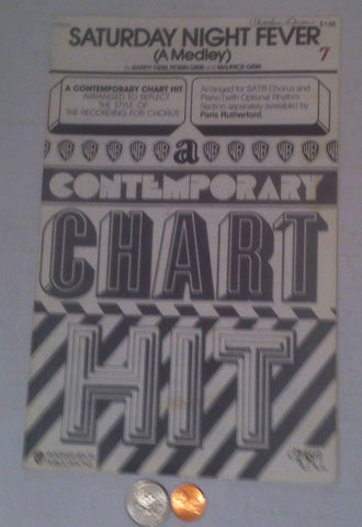 Vintage 1978 Music Song Book, Saturday Night Fever, A Medley, Warner Bros. Publications, A Contemporary Chart Hit, Thin Song Book, Music