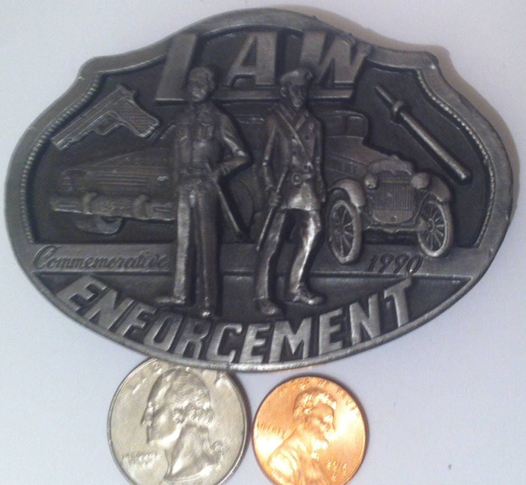 Vintage 1990 Pewter Belt Buckle, Law Enforcement, Police, Cops, Security, , Made in USA, Top of the Line Quality Belt Buckle, This Would