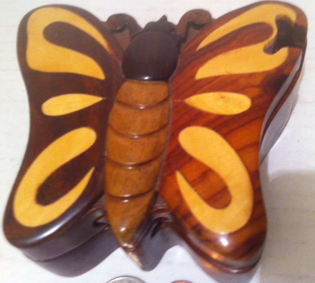 Vintage Wooden Slide Out Butterfly Box, Unique, Made in Vietnam, Quality Hardwood, Glossy, Dress Decor, Fun, 5 x 4 x 2, Home Decor, Shelf