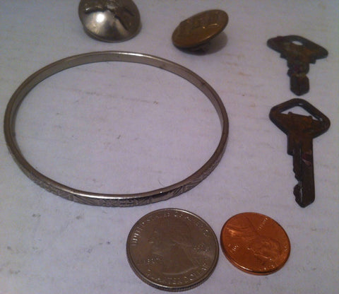 Vintage Set of Metal Items, 2 Old Keys, Metal Bracelet, 2 Pins, Old Metal Vintage Items