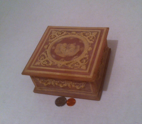 Vintage Stone Storage Box, Unique, Detailed Design, Angels on Top, 6 x 6 x 3, Heavy Duty Stone Box, Unique Pink Color, Very Detailed