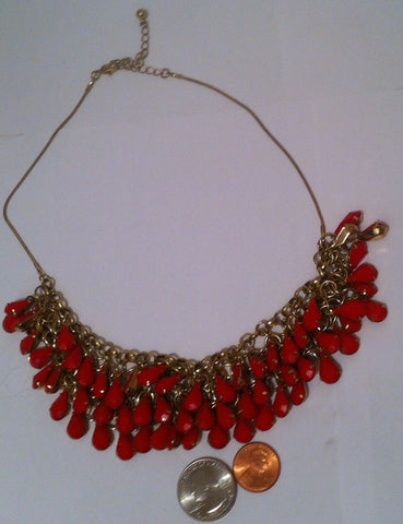 Vintage Red and Metal Choker Necklace, Jewelry, Unique, Different, Fun, Stylish, Sexy, Nice Looking.