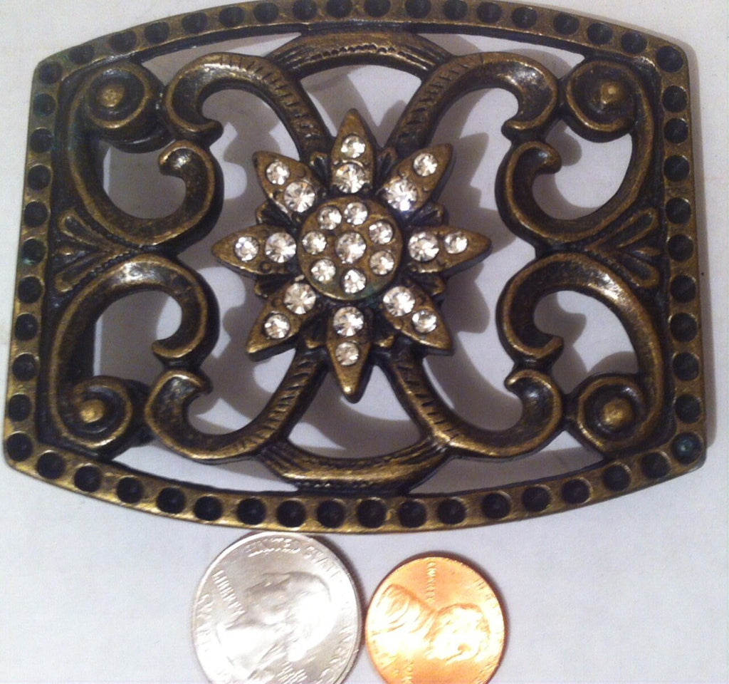 Vintage Metal Brass Belt Buckle with Shiny Stones Accents, Ladies Belt Buckle, Country and Western, Belt Accessory, Fun Buckle