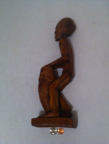 Vintage Wooden Statue, Hand Carved Art, Home Decor, Table Display, Shelf Display, 14" Tall, Man Playing Bongo, Music Instrument, Carving