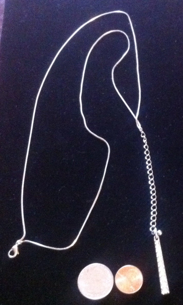 Vintage Silver Necklace with Shiny Pendant with Stones, 20" Long, Necklace, Neck Jewelry, Fun