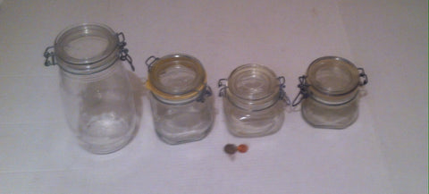 Vintage Set of 4 Various Air Tight Container Jars, Made in Italy, Heavy Duty Glass, Thick Quality, Assorted Canning Jars, Shelf Display
