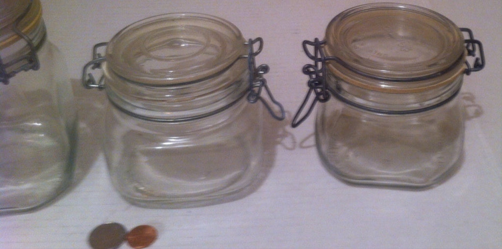 Vintage Set of 4 Various Air Tight Container Jars, Made in Italy, Heavy Duty Glass, Thick Quality, Assorted Canning Jars, Shelf Display