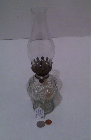 Vintage Clear Glass Embossed Hurricane Lamp, Home Decoration, Shelf Decor, Use It, Lamp, Light, 13"
