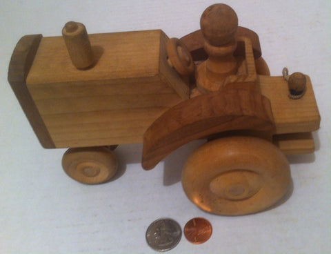 Vintage Hand Made Quality 8" Big Rolling Working Farm Tractor, Rolling Wheels, Quality Made, Can Be Painted for Even More Fun, Shelf Decor